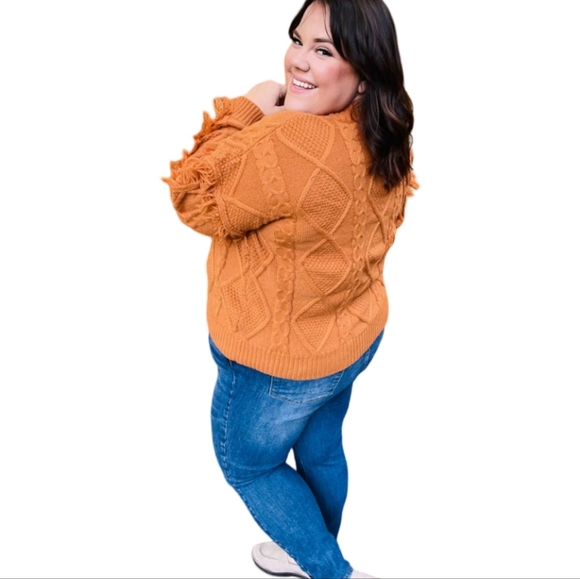 Haptics Orange Cable Knit Sweater with Fringe - Picture 5 of 5